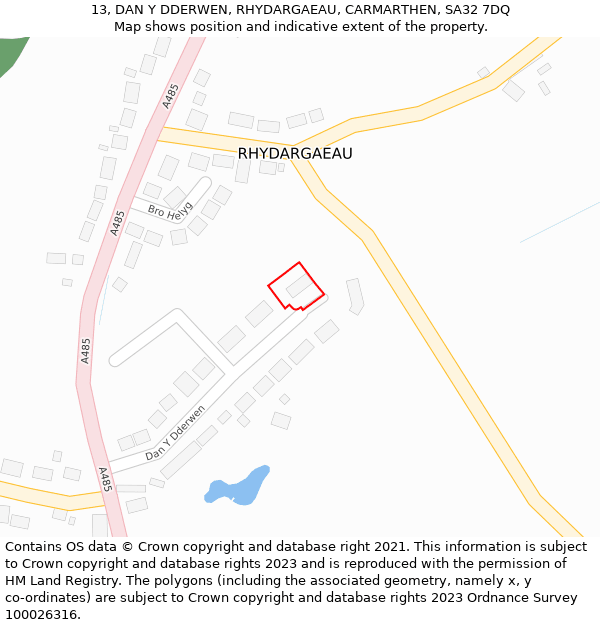 13, DAN Y DDERWEN, RHYDARGAEAU, CARMARTHEN, SA32 7DQ: Location map and indicative extent of plot