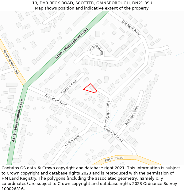 13, DAR BECK ROAD, SCOTTER, GAINSBOROUGH, DN21 3SU: Location map and indicative extent of plot