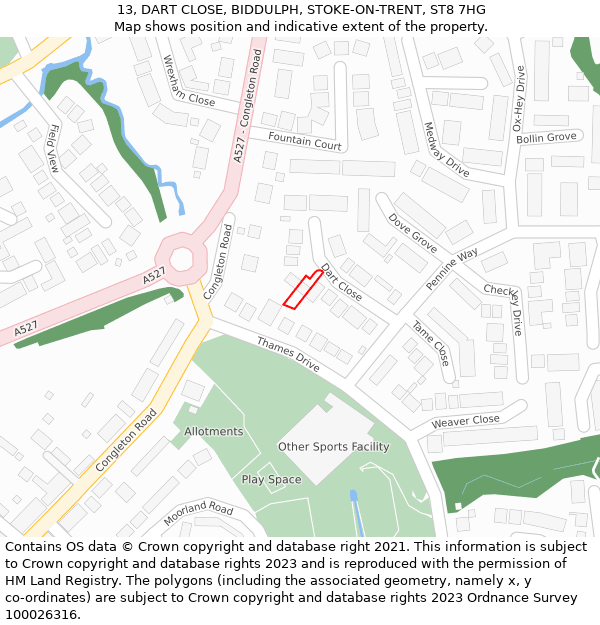 13, DART CLOSE, BIDDULPH, STOKE-ON-TRENT, ST8 7HG: Location map and indicative extent of plot