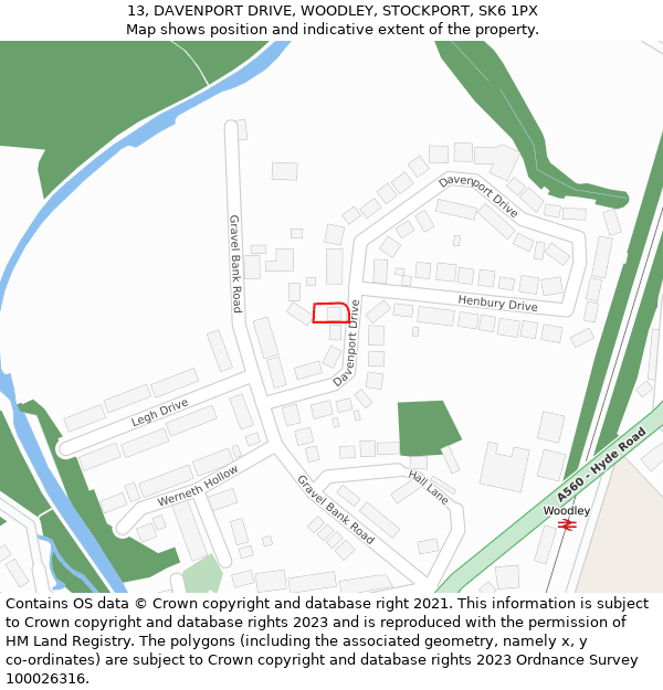 13, DAVENPORT DRIVE, WOODLEY, STOCKPORT, SK6 1PX: Location map and indicative extent of plot