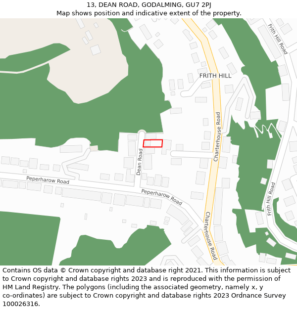 13, DEAN ROAD, GODALMING, GU7 2PJ: Location map and indicative extent of plot