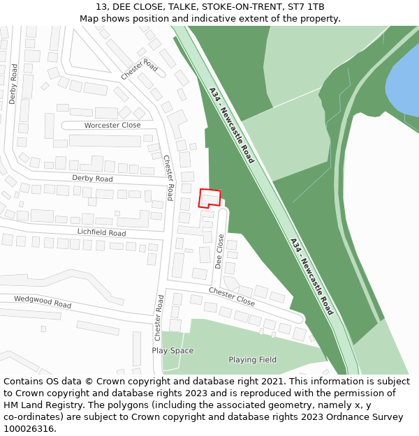 13, DEE CLOSE, TALKE, STOKE-ON-TRENT, ST7 1TB: Location map and indicative extent of plot