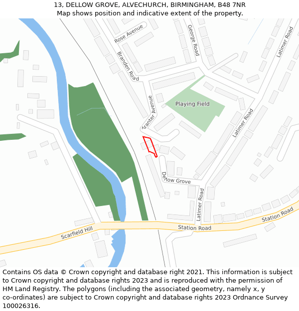 13, DELLOW GROVE, ALVECHURCH, BIRMINGHAM, B48 7NR: Location map and indicative extent of plot