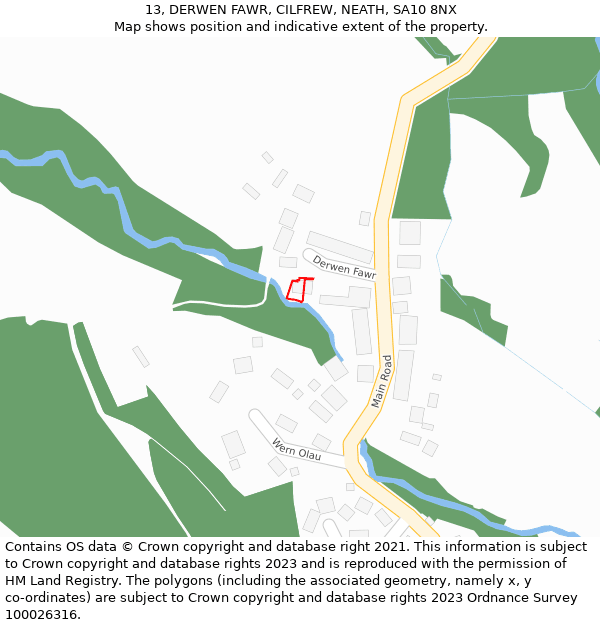 13, DERWEN FAWR, CILFREW, NEATH, SA10 8NX: Location map and indicative extent of plot