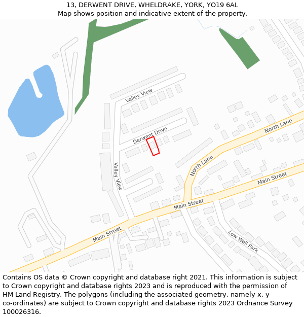 13, DERWENT DRIVE, WHELDRAKE, YORK, YO19 6AL: Location map and indicative extent of plot