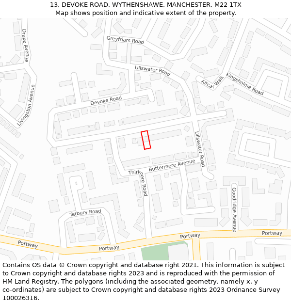 13, DEVOKE ROAD, WYTHENSHAWE, MANCHESTER, M22 1TX: Location map and indicative extent of plot
