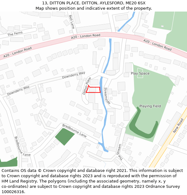 13, DITTON PLACE, DITTON, AYLESFORD, ME20 6SX: Location map and indicative extent of plot