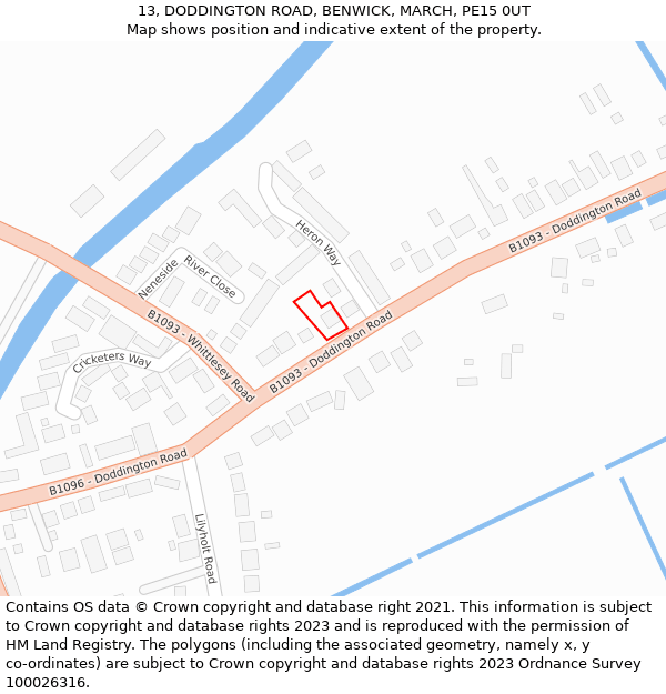 13, DODDINGTON ROAD, BENWICK, MARCH, PE15 0UT: Location map and indicative extent of plot