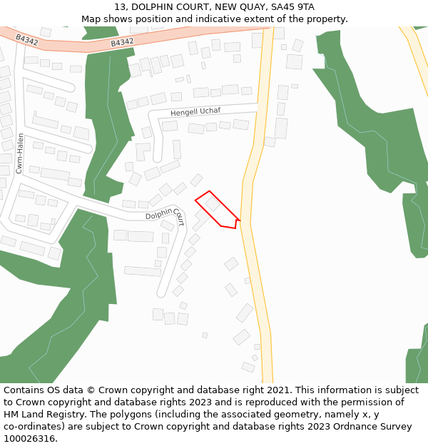 13, DOLPHIN COURT, NEW QUAY, SA45 9TA: Location map and indicative extent of plot