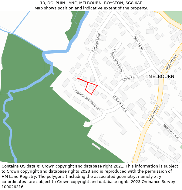 13, DOLPHIN LANE, MELBOURN, ROYSTON, SG8 6AE: Location map and indicative extent of plot