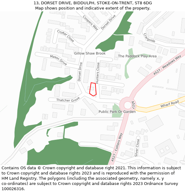 13, DORSET DRIVE, BIDDULPH, STOKE-ON-TRENT, ST8 6DG: Location map and indicative extent of plot