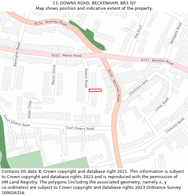 13, DOWNS ROAD, BECKENHAM, BR3 5JY: Location map and indicative extent of plot