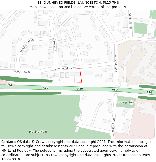 13, DUNHEVED FIELDS, LAUNCESTON, PL15 7HS: Location map and indicative extent of plot