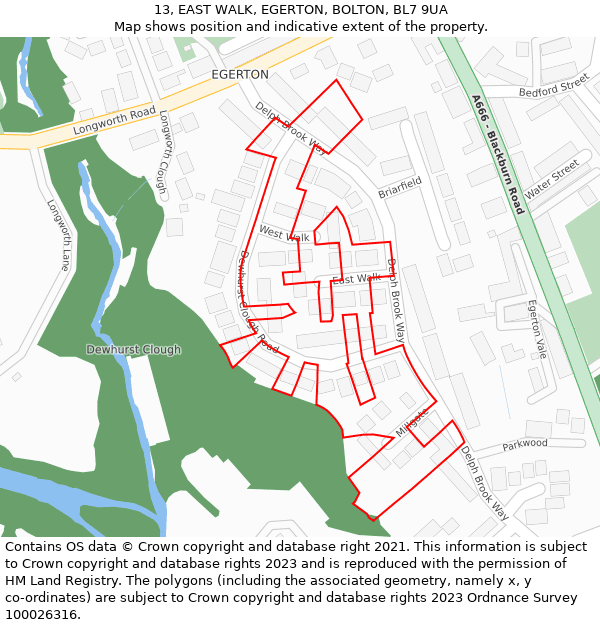 13, EAST WALK, EGERTON, BOLTON, BL7 9UA: Location map and indicative extent of plot