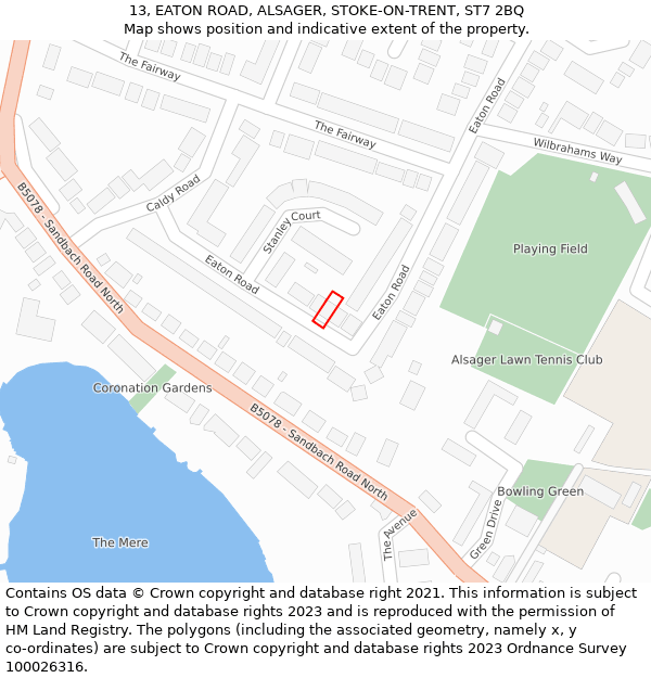 13, EATON ROAD, ALSAGER, STOKE-ON-TRENT, ST7 2BQ: Location map and indicative extent of plot