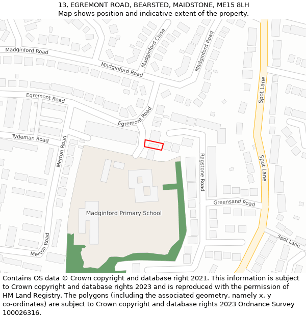 13, EGREMONT ROAD, BEARSTED, MAIDSTONE, ME15 8LH: Location map and indicative extent of plot