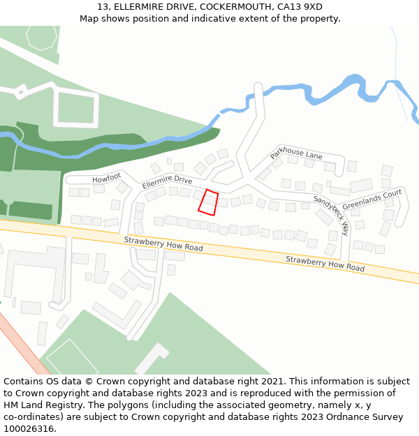 13, ELLERMIRE DRIVE, COCKERMOUTH, CA13 9XD: Location map and indicative extent of plot