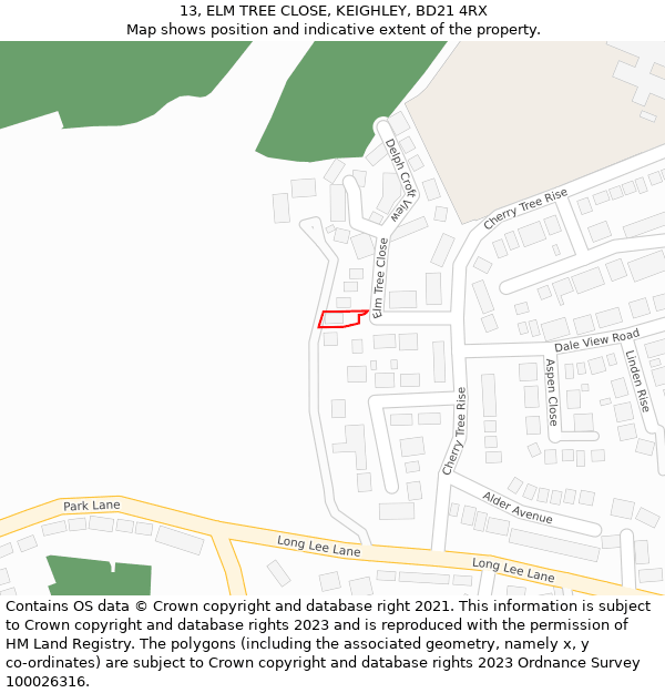 13, ELM TREE CLOSE, KEIGHLEY, BD21 4RX: Location map and indicative extent of plot