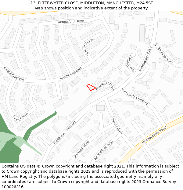 13, ELTERWATER CLOSE, MIDDLETON, MANCHESTER, M24 5ST: Location map and indicative extent of plot