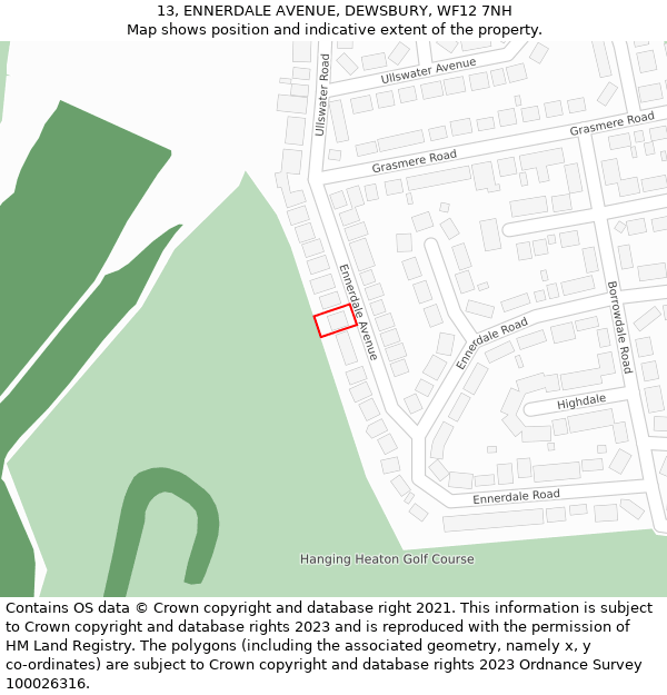 13, ENNERDALE AVENUE, DEWSBURY, WF12 7NH: Location map and indicative extent of plot