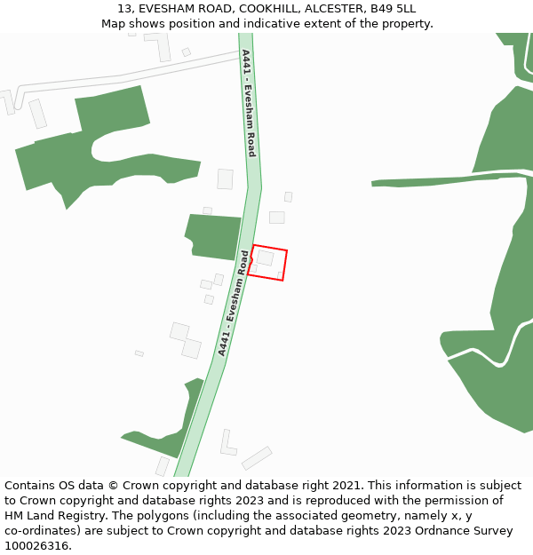 13, EVESHAM ROAD, COOKHILL, ALCESTER, B49 5LL: Location map and indicative extent of plot