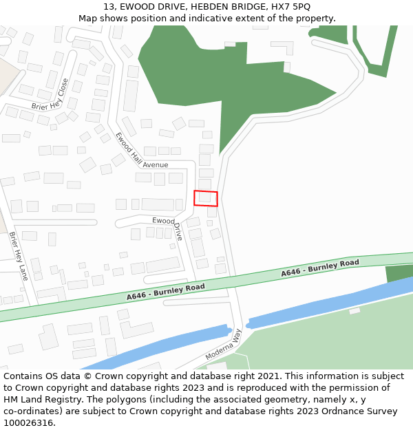 13, EWOOD DRIVE, HEBDEN BRIDGE, HX7 5PQ: Location map and indicative extent of plot