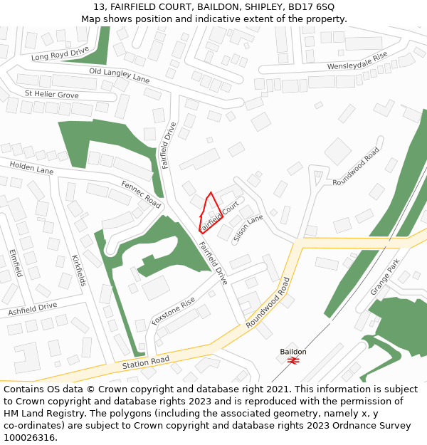 13, FAIRFIELD COURT, BAILDON, SHIPLEY, BD17 6SQ: Location map and indicative extent of plot