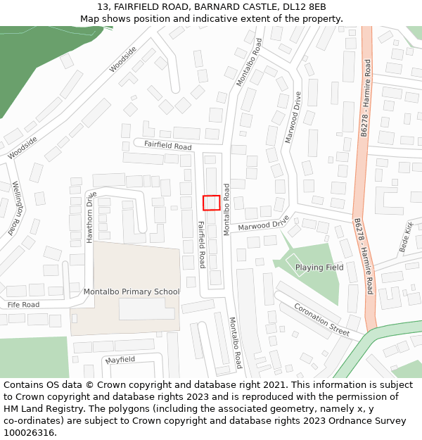 13, FAIRFIELD ROAD, BARNARD CASTLE, DL12 8EB: Location map and indicative extent of plot