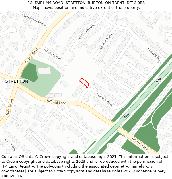 13, FAIRHAM ROAD, STRETTON, BURTON-ON-TRENT, DE13 0BS: Location map and indicative extent of plot