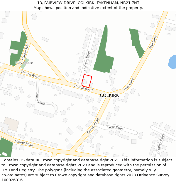 13, FAIRVIEW DRIVE, COLKIRK, FAKENHAM, NR21 7NT: Location map and indicative extent of plot