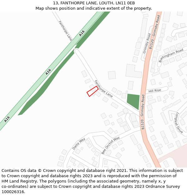 13, FANTHORPE LANE, LOUTH, LN11 0EB: Location map and indicative extent of plot