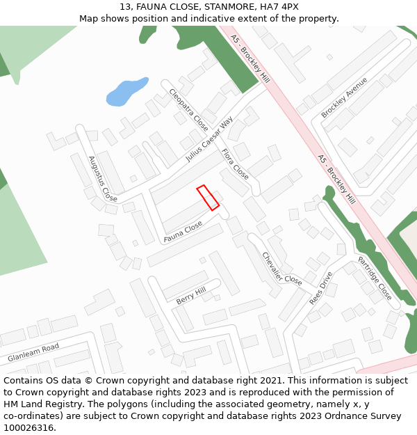 13, FAUNA CLOSE, STANMORE, HA7 4PX: Location map and indicative extent of plot