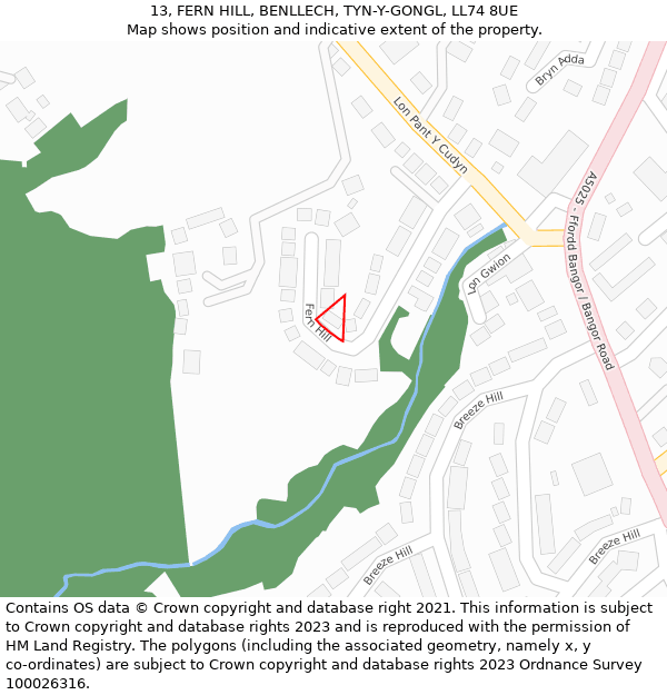 13, FERN HILL, BENLLECH, TYN-Y-GONGL, LL74 8UE: Location map and indicative extent of plot