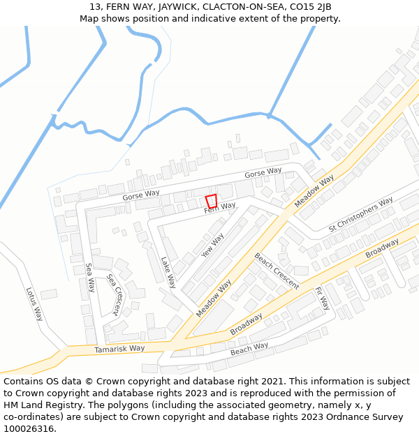 13, FERN WAY, JAYWICK, CLACTON-ON-SEA, CO15 2JB: Location map and indicative extent of plot