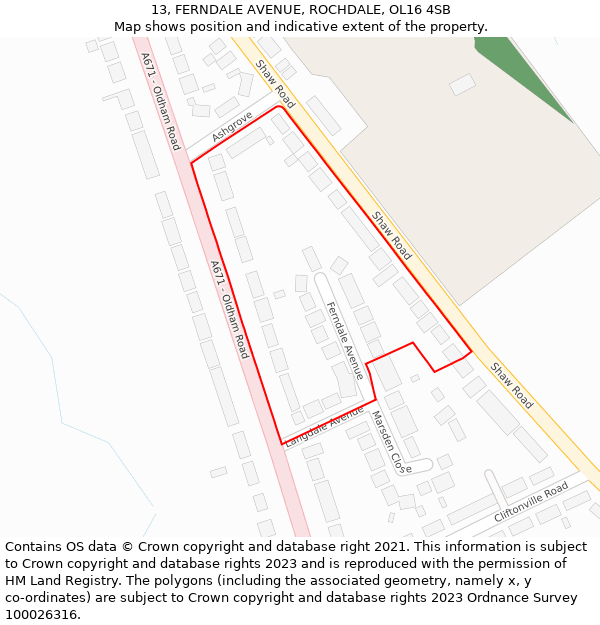 13, FERNDALE AVENUE, ROCHDALE, OL16 4SB: Location map and indicative extent of plot