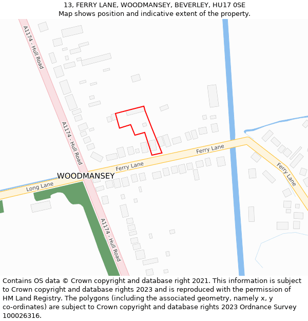 13, FERRY LANE, WOODMANSEY, BEVERLEY, HU17 0SE: Location map and indicative extent of plot