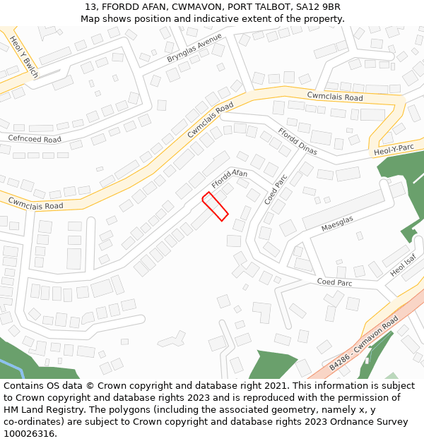 13, FFORDD AFAN, CWMAVON, PORT TALBOT, SA12 9BR: Location map and indicative extent of plot