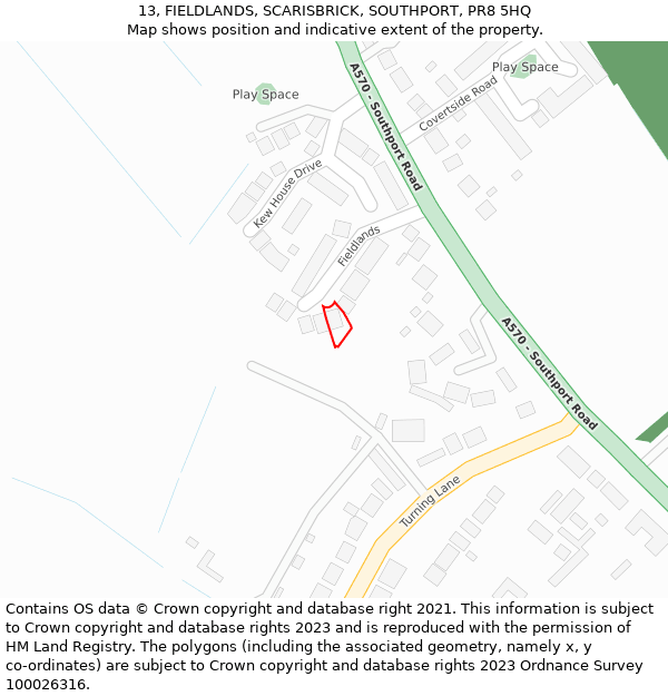 13, FIELDLANDS, SCARISBRICK, SOUTHPORT, PR8 5HQ: Location map and indicative extent of plot