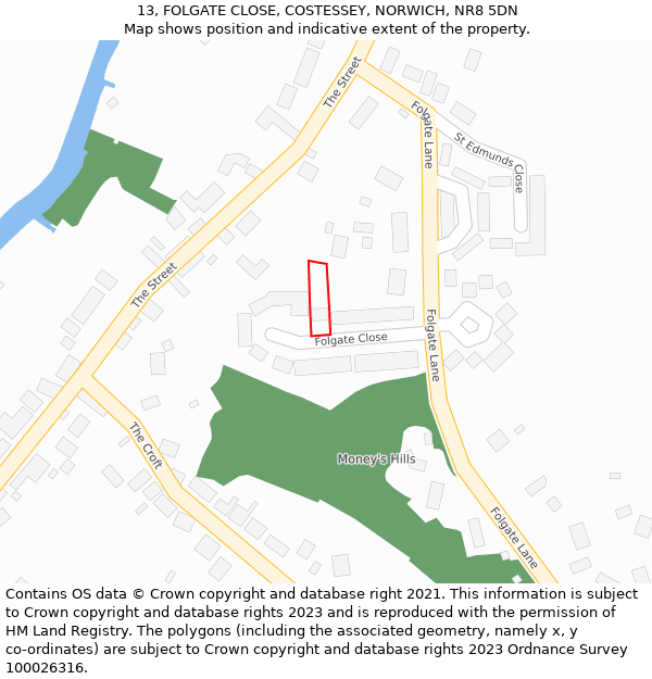 13, FOLGATE CLOSE, COSTESSEY, NORWICH, NR8 5DN: Location map and indicative extent of plot