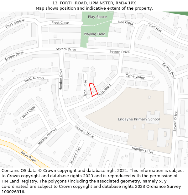 13, FORTH ROAD, UPMINSTER, RM14 1PX: Location map and indicative extent of plot