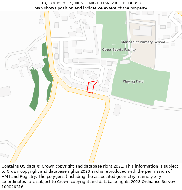 13, FOURGATES, MENHENIOT, LISKEARD, PL14 3SR: Location map and indicative extent of plot