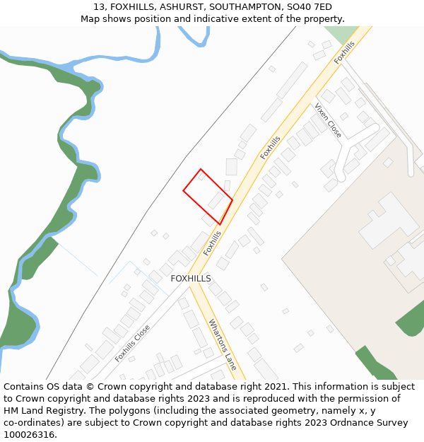 13, FOXHILLS, ASHURST, SOUTHAMPTON, SO40 7ED: Location map and indicative extent of plot