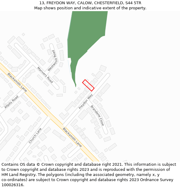 13, FREYDON WAY, CALOW, CHESTERFIELD, S44 5TR: Location map and indicative extent of plot