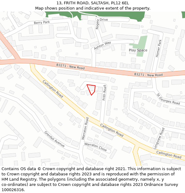 13, FRITH ROAD, SALTASH, PL12 6EL: Location map and indicative extent of plot