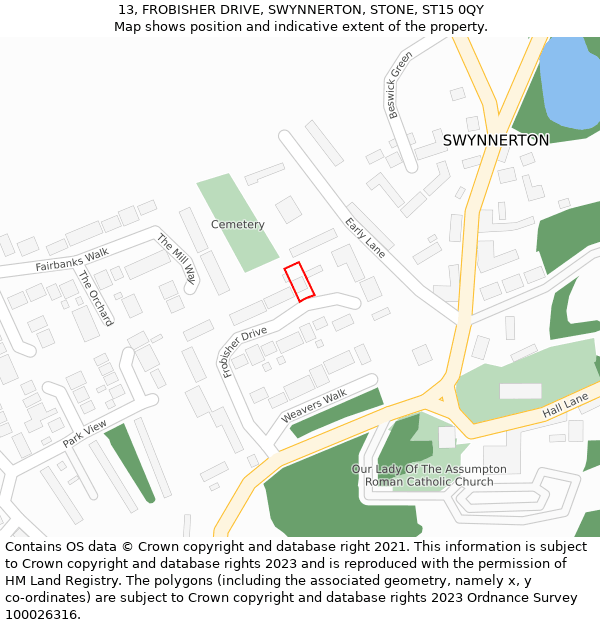 13, FROBISHER DRIVE, SWYNNERTON, STONE, ST15 0QY: Location map and indicative extent of plot