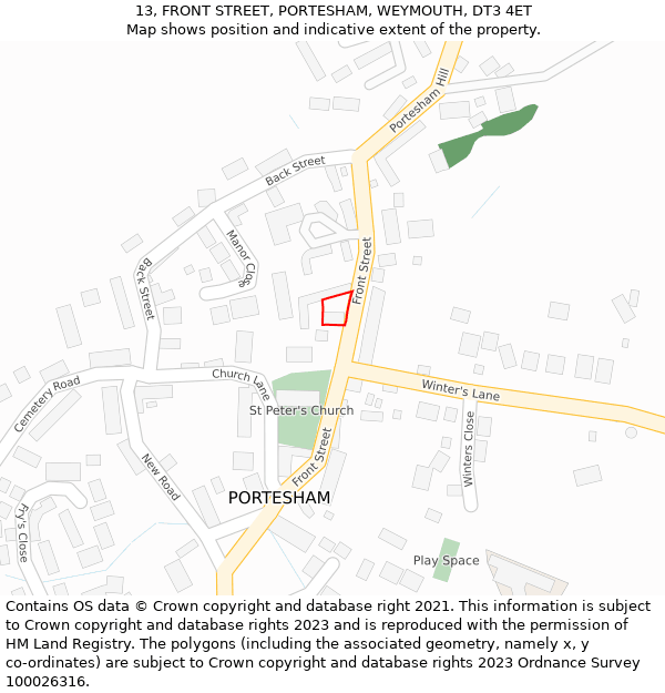 13, FRONT STREET, PORTESHAM, WEYMOUTH, DT3 4ET: Location map and indicative extent of plot