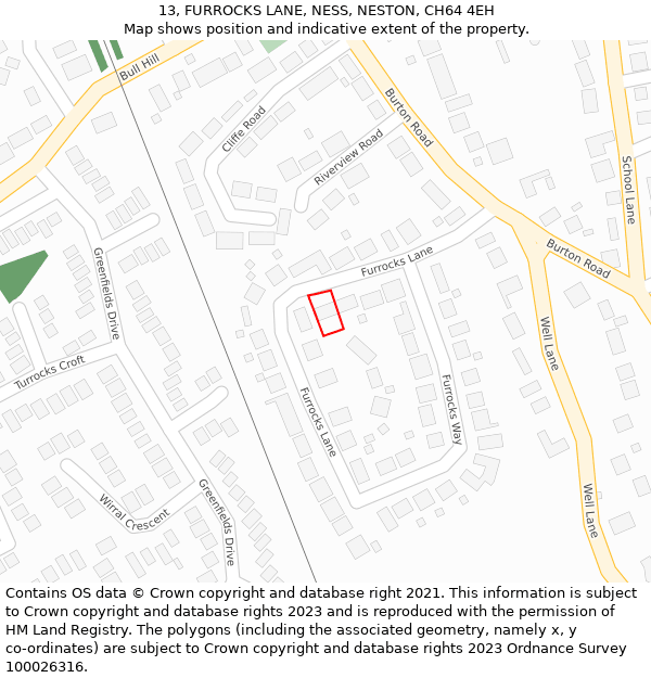 13, FURROCKS LANE, NESS, NESTON, CH64 4EH: Location map and indicative extent of plot