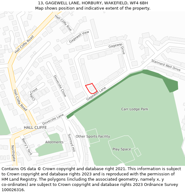 13, GAGEWELL LANE, HORBURY, WAKEFIELD, WF4 6BH: Location map and indicative extent of plot