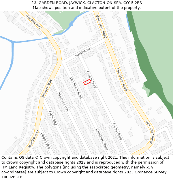 13, GARDEN ROAD, JAYWICK, CLACTON-ON-SEA, CO15 2RS: Location map and indicative extent of plot