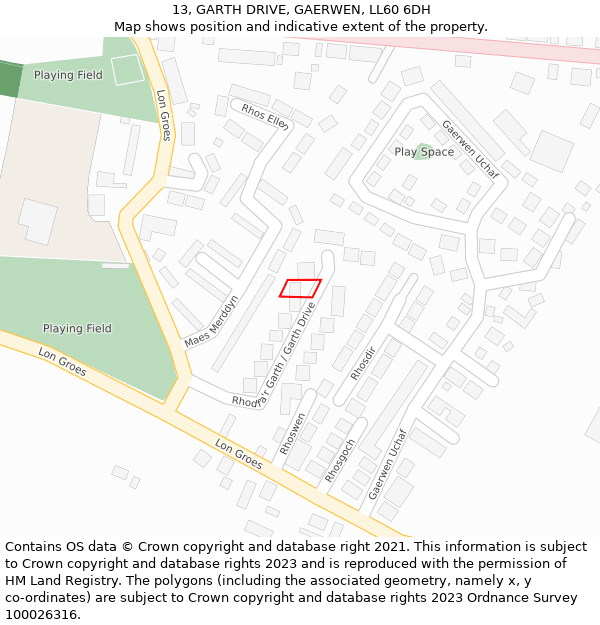 13, GARTH DRIVE, GAERWEN, LL60 6DH: Location map and indicative extent of plot